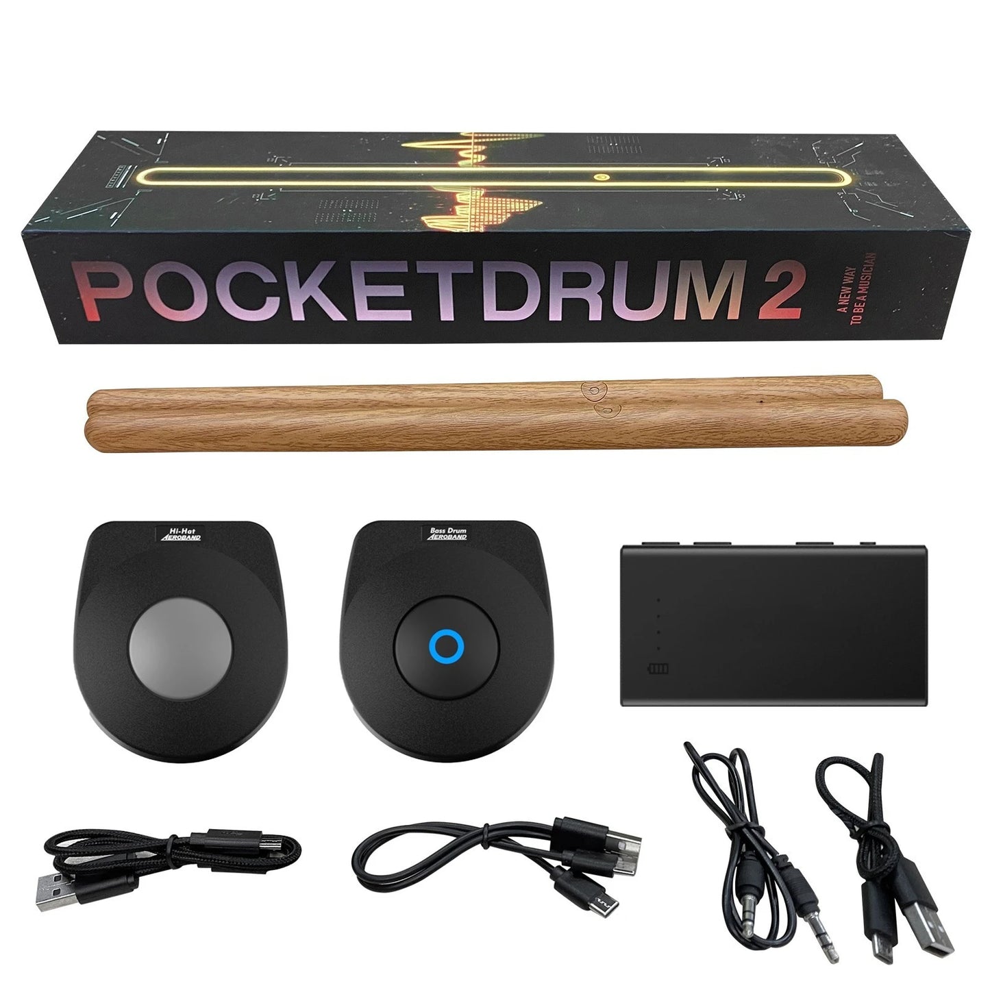 Aeroband-Pocketdrum 2 plus Electronic Drum Set, Drum Sticks, Foot Pedals, Bluetooth Adapter, Play Drum Anywhere Anytime