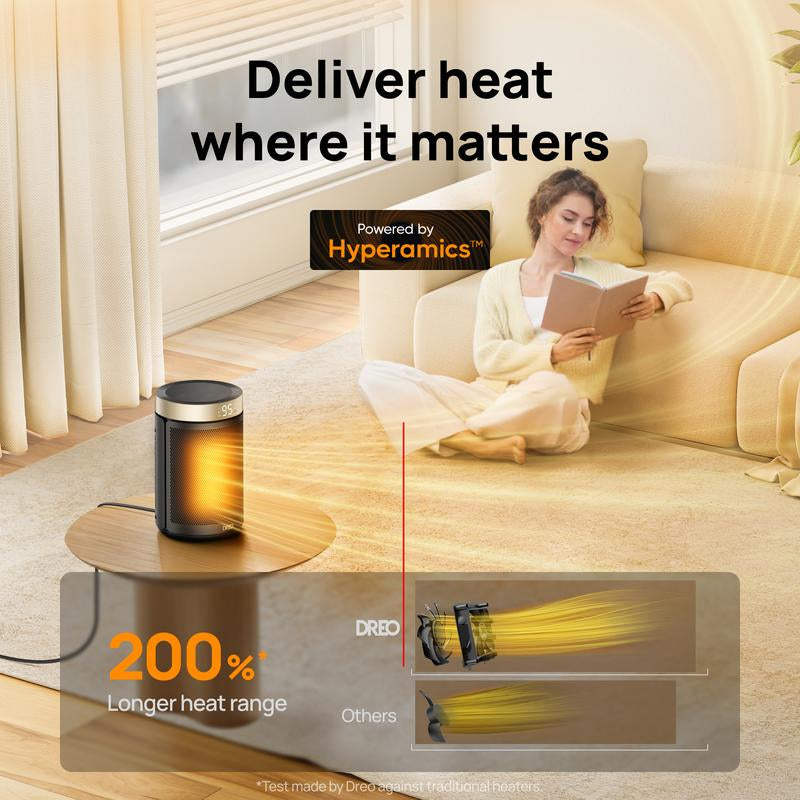 Dreo Space Heaters for Indoor, Portable Electric Heater for Home with Thermostat, 1-12H Timer, Eco Mode and Fan Mode, 1500W PTC Ceramic Fast Safety Energy Efficient Heater for Office Bedroom, Gold