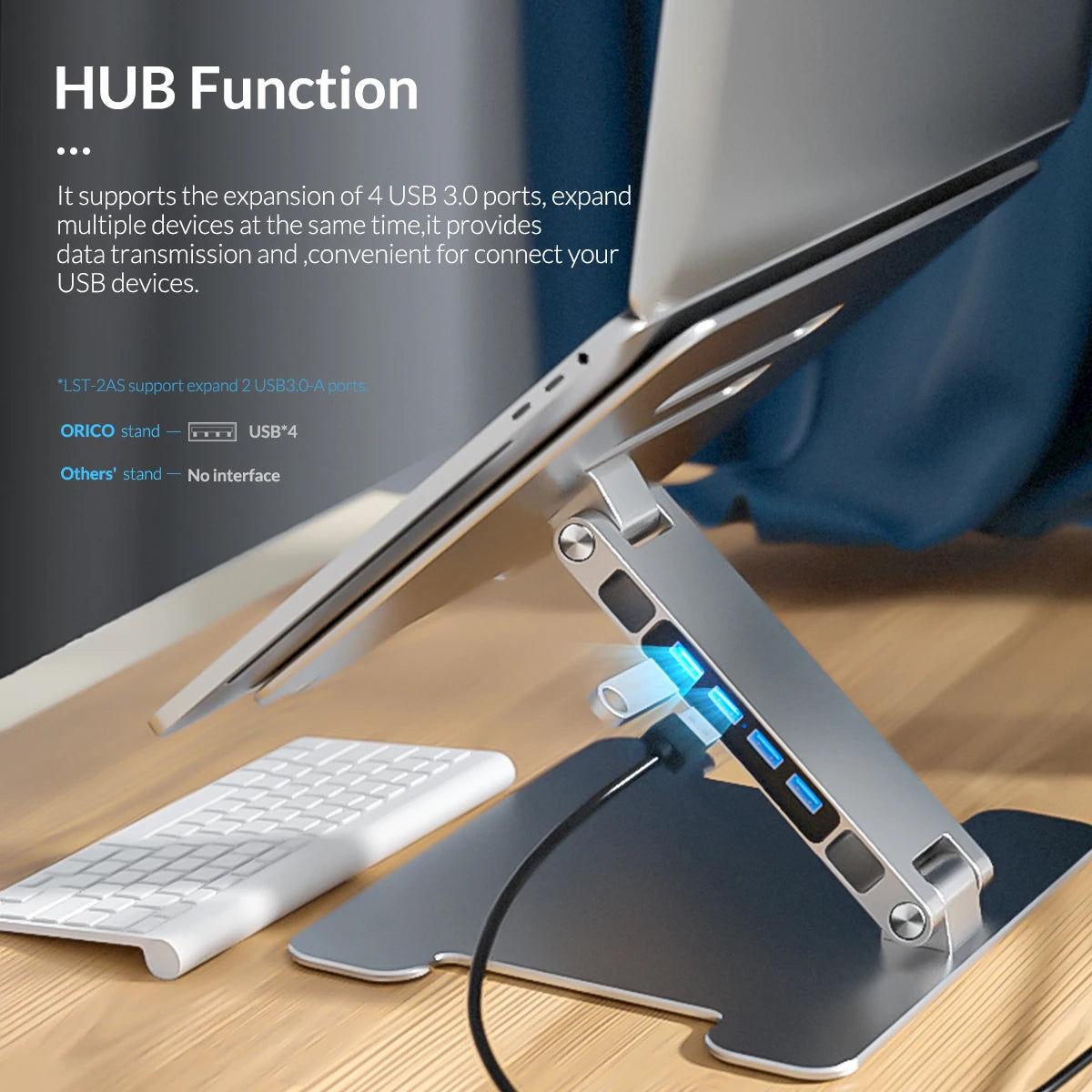 Foldable Laptop Stand 4 Port USB3.0 Aluminum Notebook Riser Desktop Laptop Cooling Stand for Macbook Dell