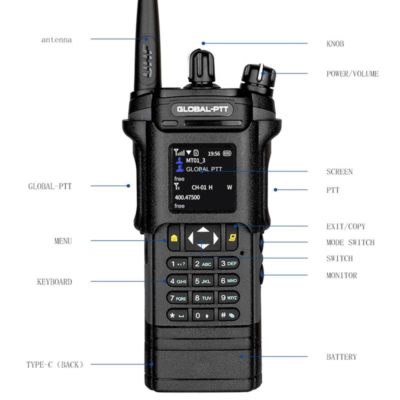 GLOBAL-PTT 5288 LTE 4G+UHF Analog Global-Ptt Walkie Talkie Phone Call Long Range Distance Adult Professional Police Two Way Radio Company Work with Yearly SIM