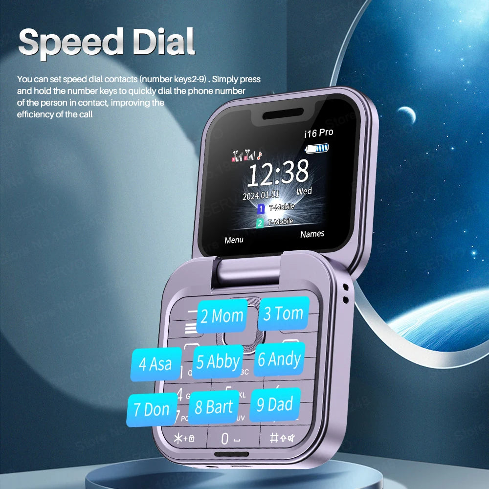 I16Pro Small Foldable Mobile Phone Auto Call Record Speed Dial FM Radio Mini Flip Telephones 2 Card GSM Unlocked Cellphone