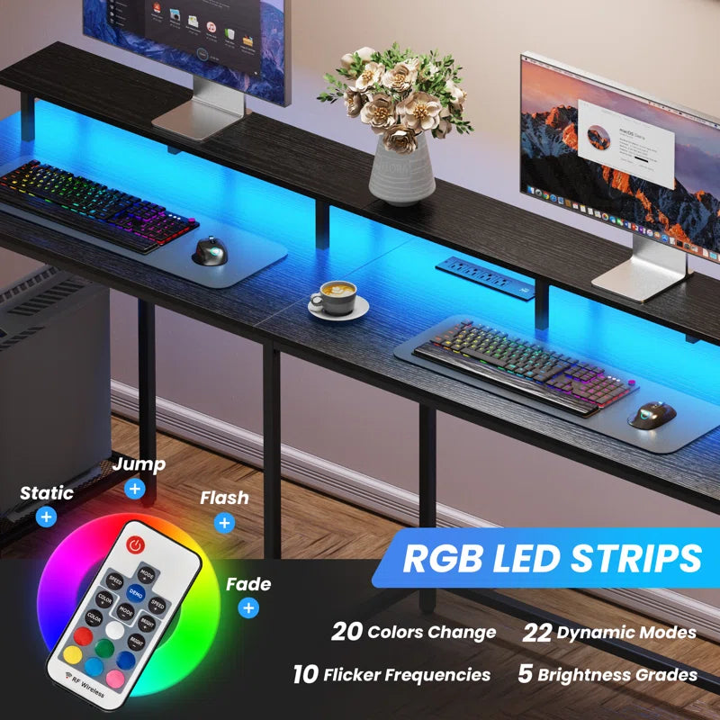 Kamai 54" Desk, L Shaped Desk, Computer Desk, L Desk, Corner Desk, Desks with LED Light, Writing Desk, White Desk, Gaming Desk, Desk for Gaming